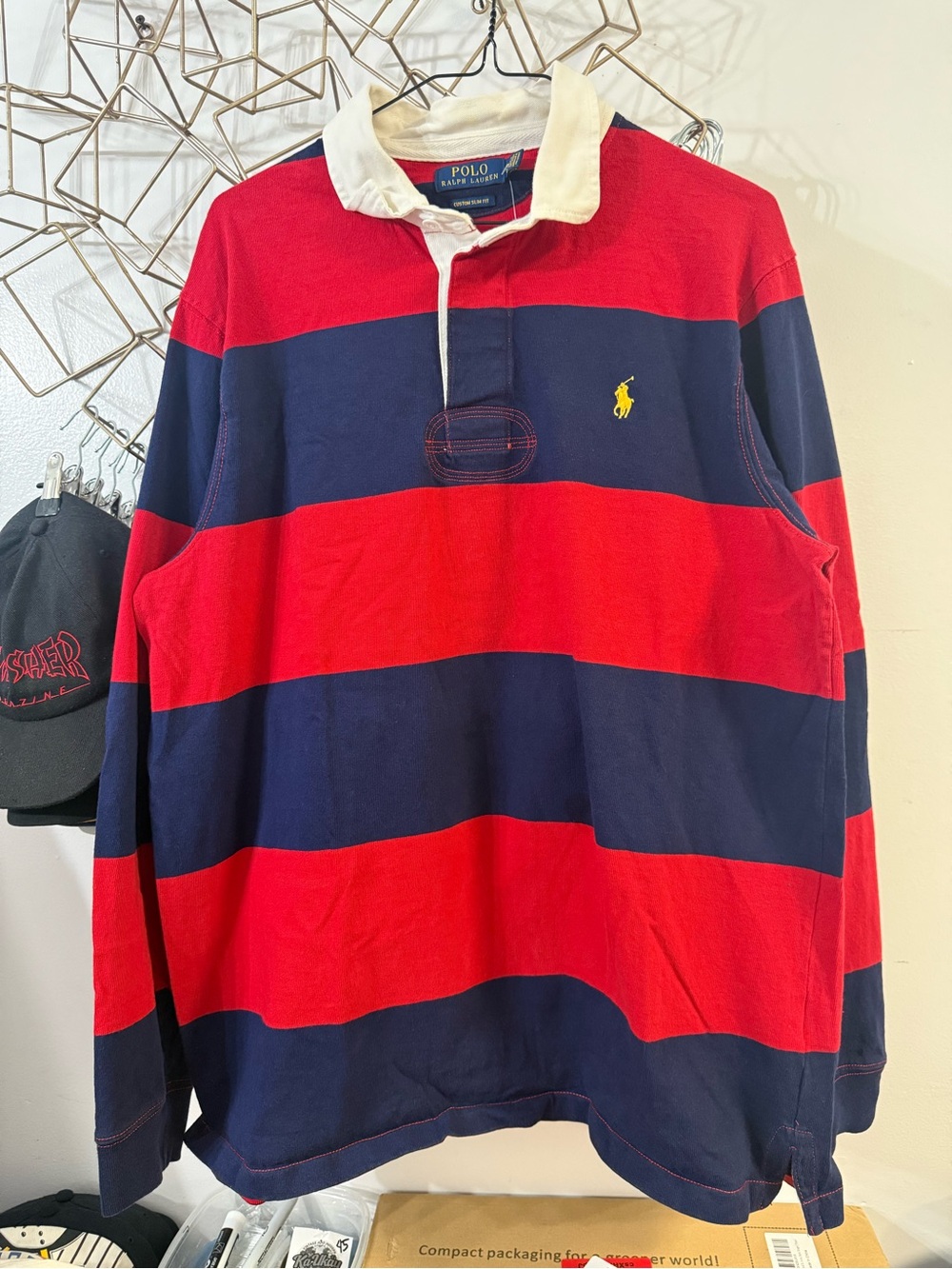 Men’s Ralph Lauren Red & Navy Striped Crewneck Rugby Shirt